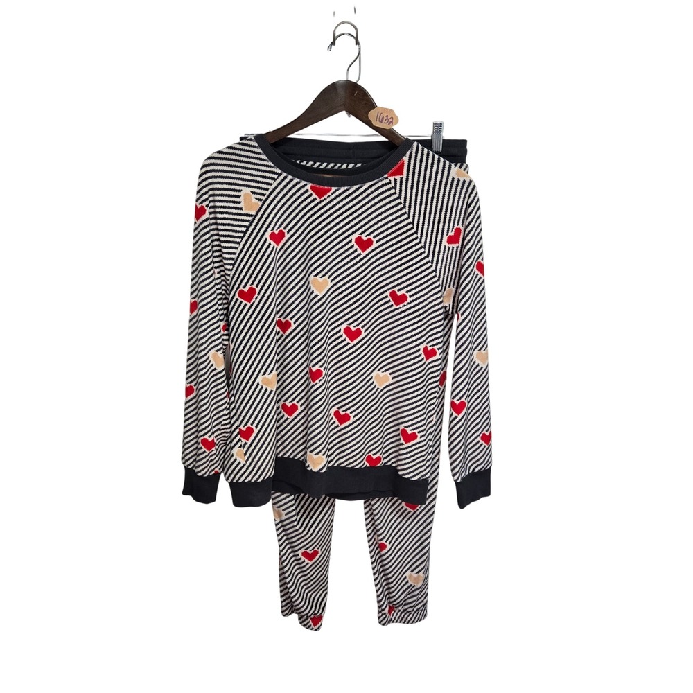 Secret Treasures Womens Hearts Stripes Pajama Set Black White Red Medium 8-10